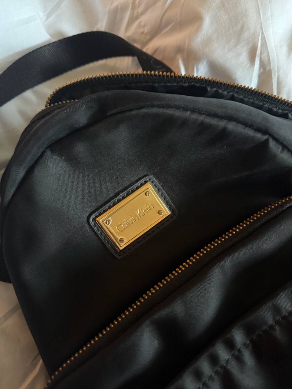 Calvin Klein mini Nylon and Leather Backpack with Gold Accent